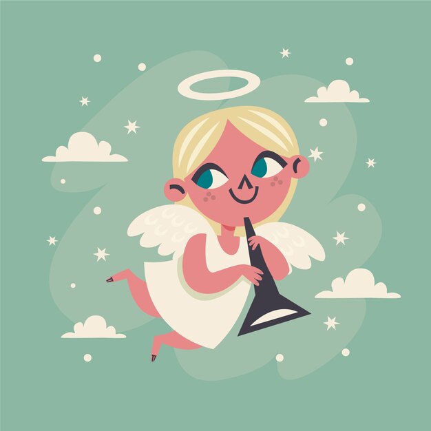 Ángel de navidad en diseño plano