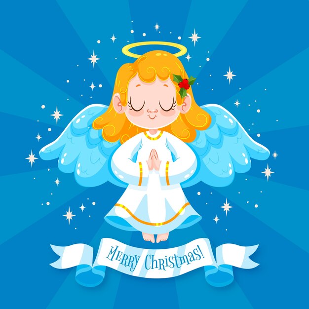 Ángel navideño en diseño plano