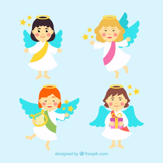Ángeles de navidad con diferentes colores de pelo