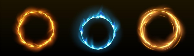 Anillo abstracto con llamas de fuego amarillas y azules