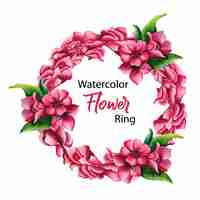 Vector gratuito anillo de flores en acuarela rosa