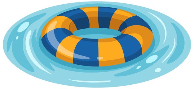 Anillo de natación a rayas azul y amarillo en el agua aislado