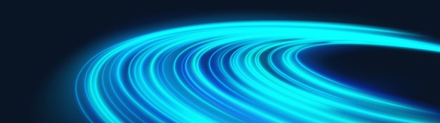 Anillo de planeta de neón con efecto de energía de brillo de luz Llamarada de línea redonda de cosmos mágico con elemento de brillo de ruta de sendero de velocidad azul Fondo de pantalla de tecnología de vector abstracto de forma de disco circular de movimiento luminoso