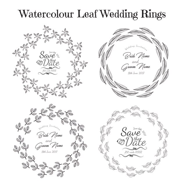 Anillos de hojas en acuarela para bodas 