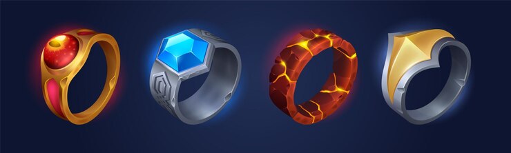 Vector gratuito anillos mágicos e íconos de accesorios de juegos de joyería de fantasía