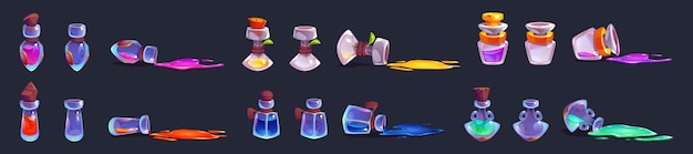 Animación de una botella de poción mágica con vector de derrame