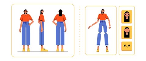 Vector gratuito animación de personajes de mujer con partes del cuerpo.