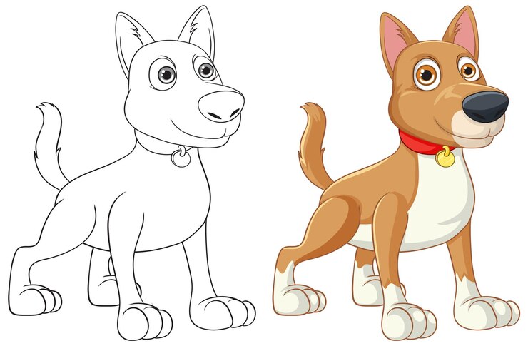 Vector gratuito animado animado de un perro alegre de pie y agitando la cola