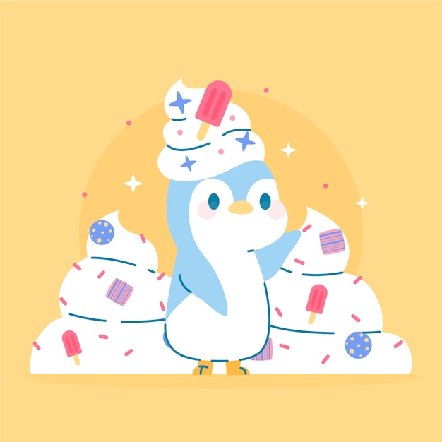 Vector gratuito animal kawaii dibujado a mano con ilustraciones de comida