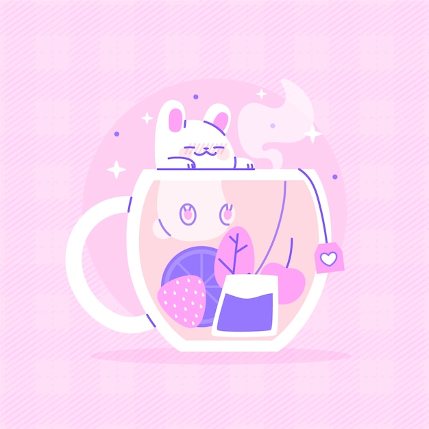 Animal kawaii dibujado a mano con ilustraciones de comida