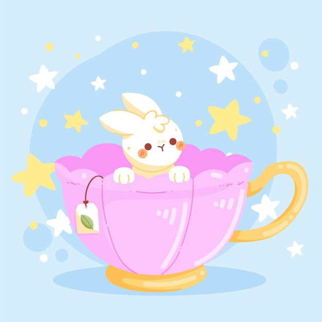 Animal kawaii dibujado a mano con ilustraciones de comida
