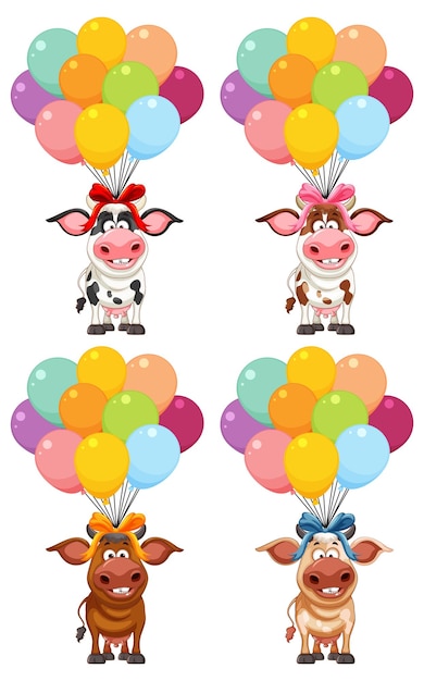 Animales alegres flotando con globos de colores