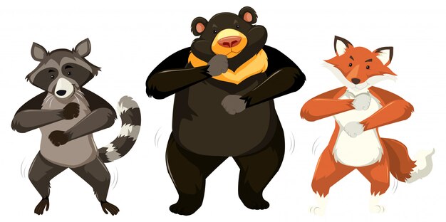 Animales bailando sobre fondo blanco