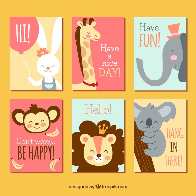 Animales bonitos en tarjetas coloridas