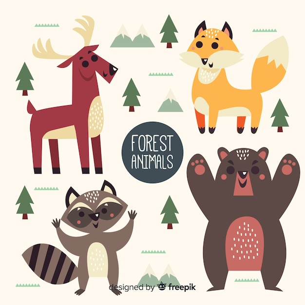 Vector gratuito animales bosque amistosos dibujados a mano