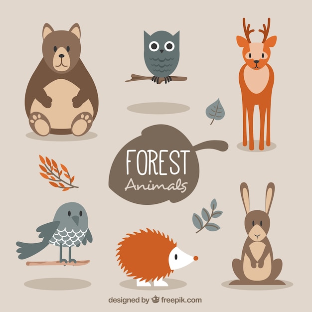 Vector gratuito animales del bosque bonitos en estilo plano