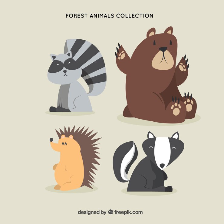 Vector gratuito animales del bosque feliz dibujados a mano