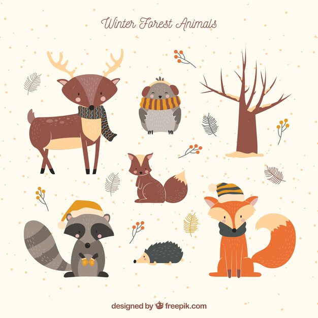 Animales de bosque de invierno