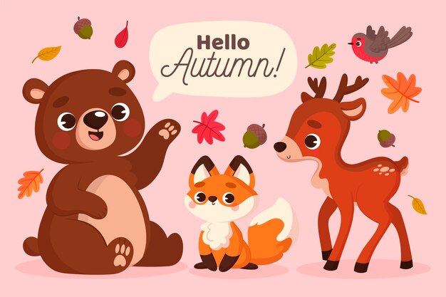 Animales del bosque otoñal en diseño plano