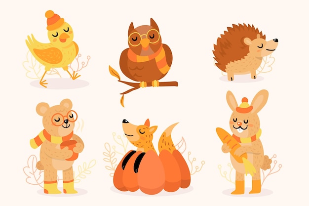 Vector gratuito animales del bosque otoñal