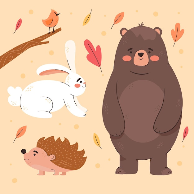 Vector gratuito animales del bosque otoñal