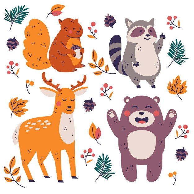 Animales del bosque otoñal