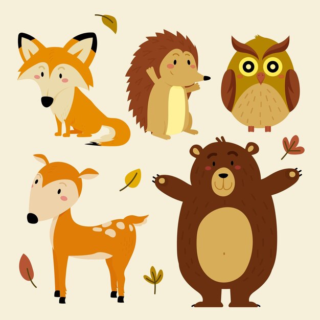 Animales del bosque otoño plano