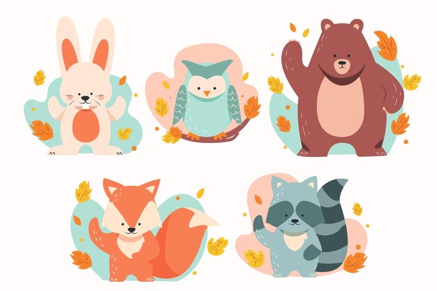 Animales del bosque otoño plano