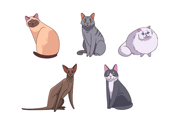 Vector gratuito animales del día internacional del gato dibujados a mano