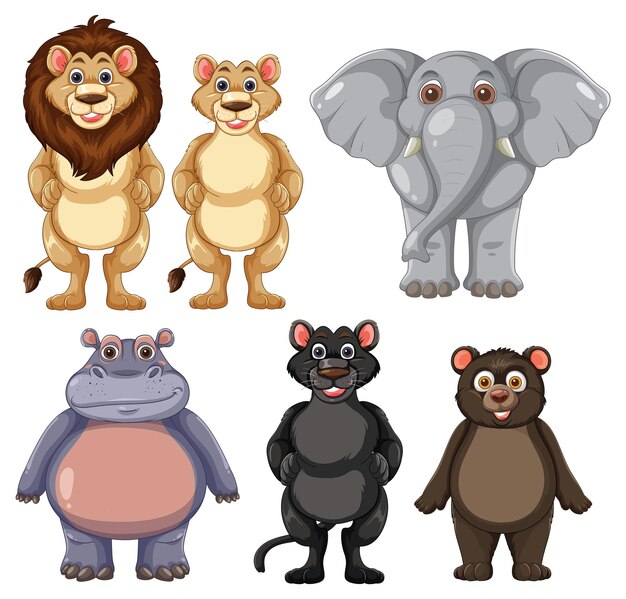 Animales de dibujos animados simpáticos de pie juntos