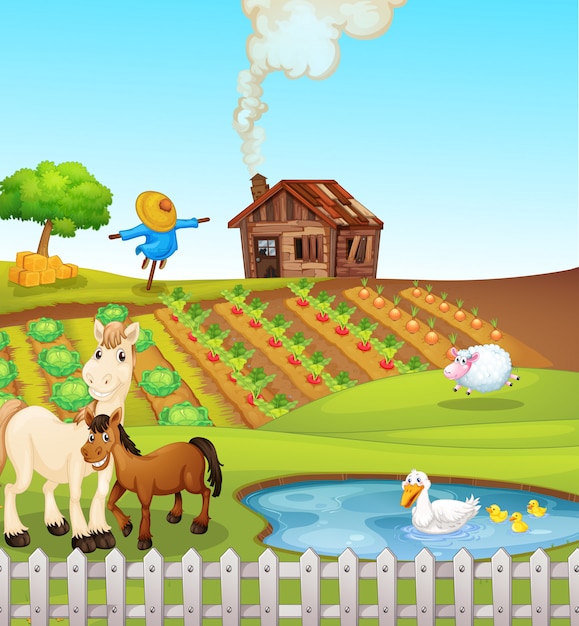 Vector gratuito animales en escena de la granja