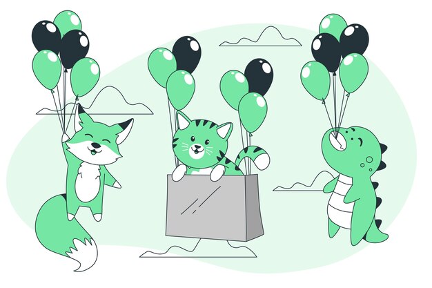 Vector gratuito animales flotando con globos concepto ilustración