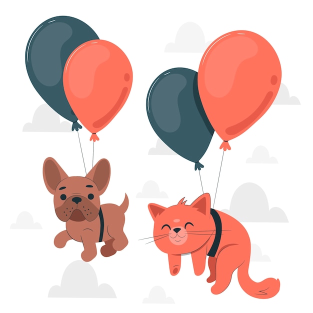 Animales flotando con globos concepto ilustración