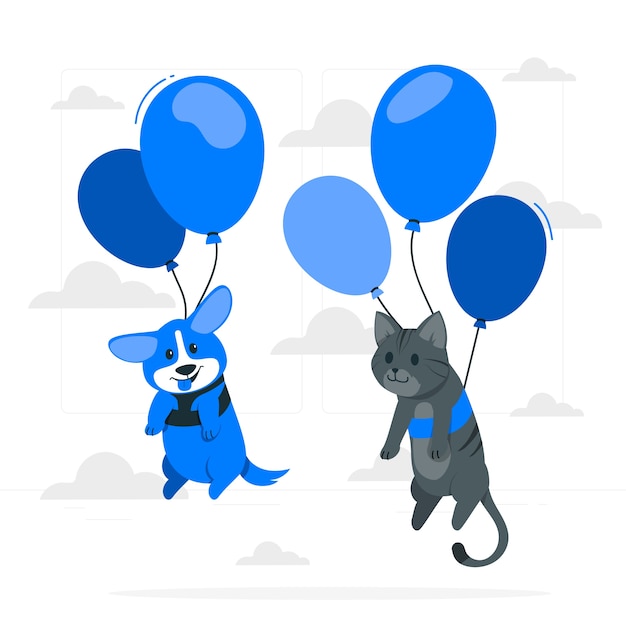 Animales flotando con globos concepto ilustración