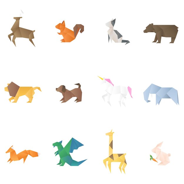 Animales geométricos vector arte de papel cortado mixto