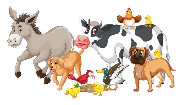 Animales de granja en el fondo blanco
