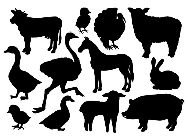 Animales de granja siluetas de ganado.