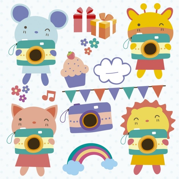 Vector gratuito animales lindos con cámara