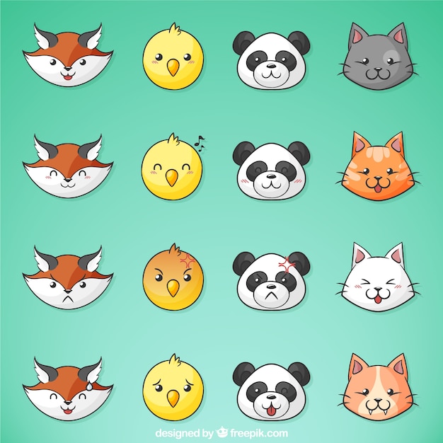 Vector gratuito animales lindos con diferentes expresiones faciales