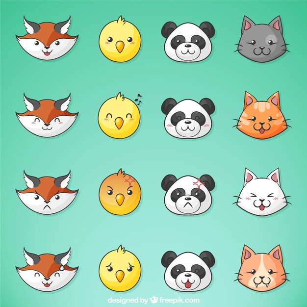 Animales lindos con diferentes expresiones faciales