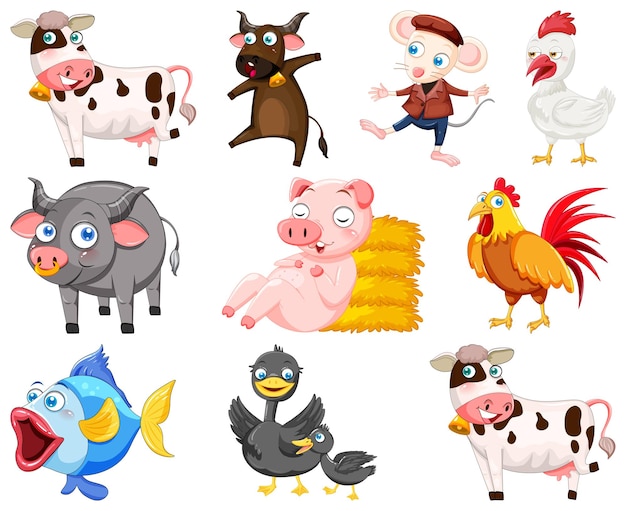 Vector gratuito animales lindos con sonrisa feliz