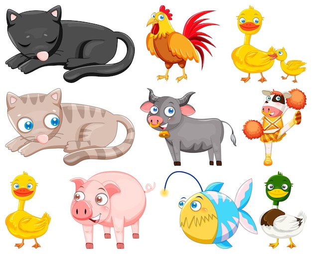 Vector gratuito animales lindos con sonrisa feliz