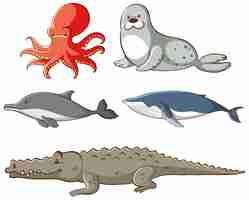 Vector gratuito animales marinos aislados