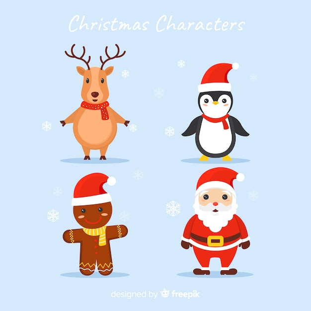 Animales y personajes de diseño plano de santa claus