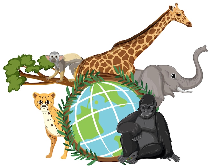 Vector gratuito animales de pie en el planeta tierra