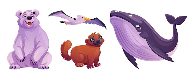 Animales del Polo Norte en un conjunto de vectores de dibujos animados