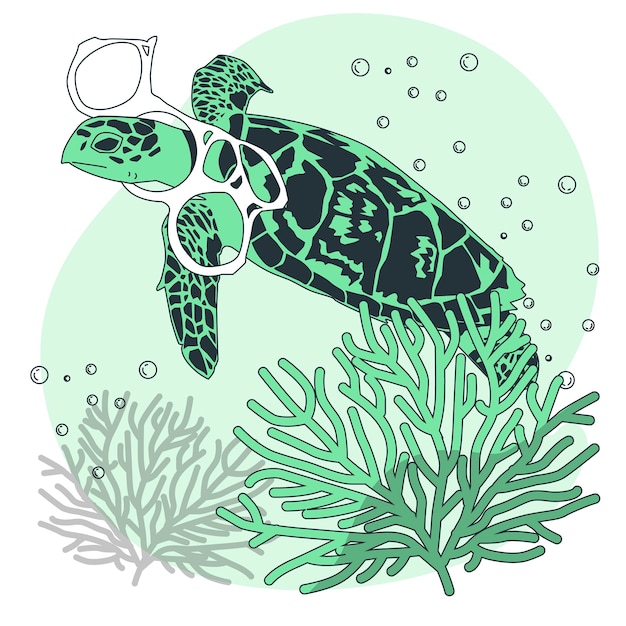 Vector gratuito animales que sufren de ilustración del concepto de contaminación del océano