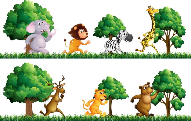 Animales salvajes corriendo en el campo de ilustración