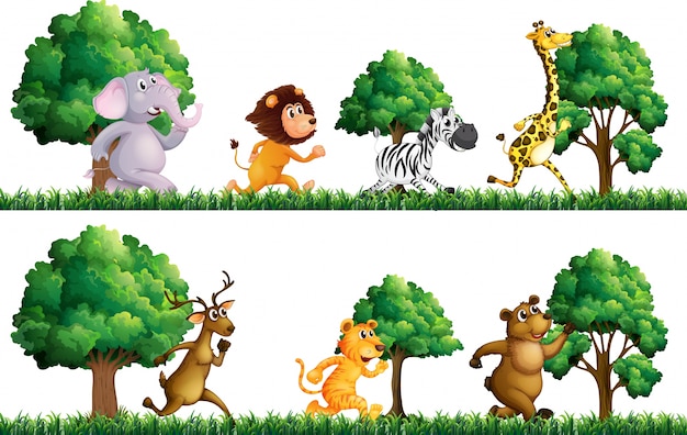 Animales salvajes corriendo en el campo de ilustración