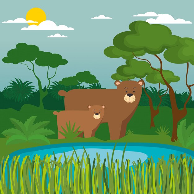 Animales salvajes en la escena de la selva.